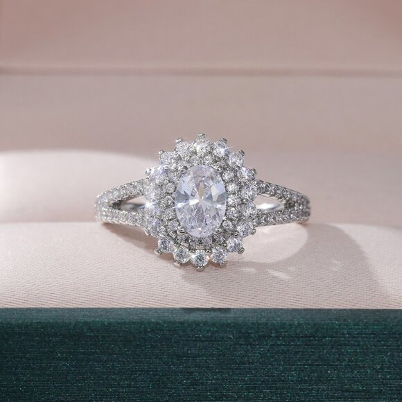 🔥Double Layer CZ Lovely Silver Dainty Luxury Flower Ring for Gift, K896 - Picture 6 of 7